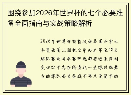 围绕参加2026年世界杯的七个必要准备全面指南与实战策略解析 围绕参加2026年世界杯的七个必要准备全面指南与实战策略解析